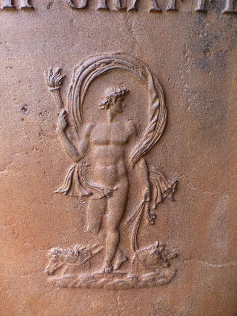 Neoclassical Large Antique Fireback Depicting Apollo, Dated 1825