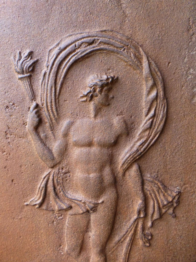 Cast Large Antique Fireback Depicting Apollo, Dated 1825