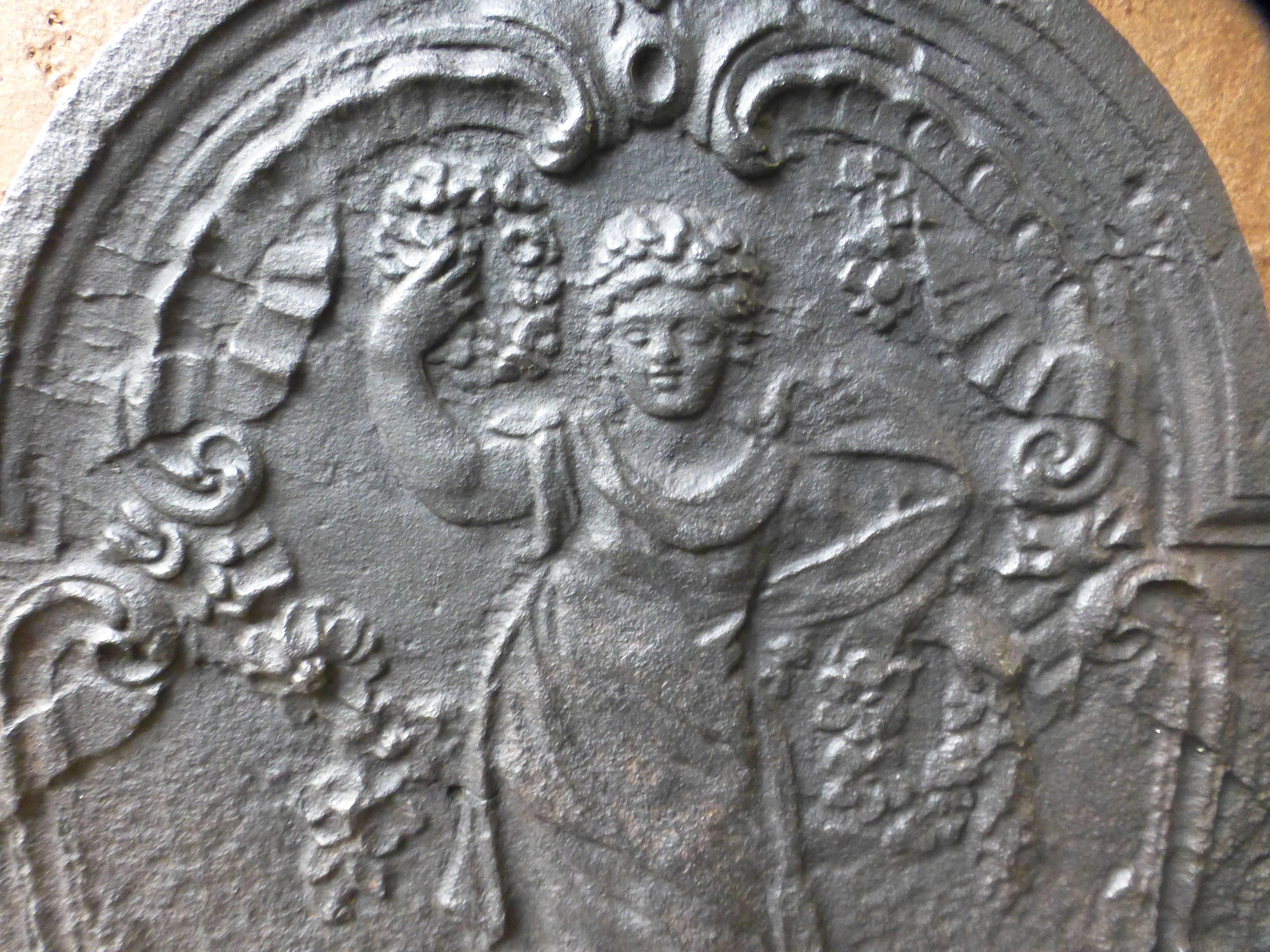 Cast Antique French Fireback with Goddess Flora