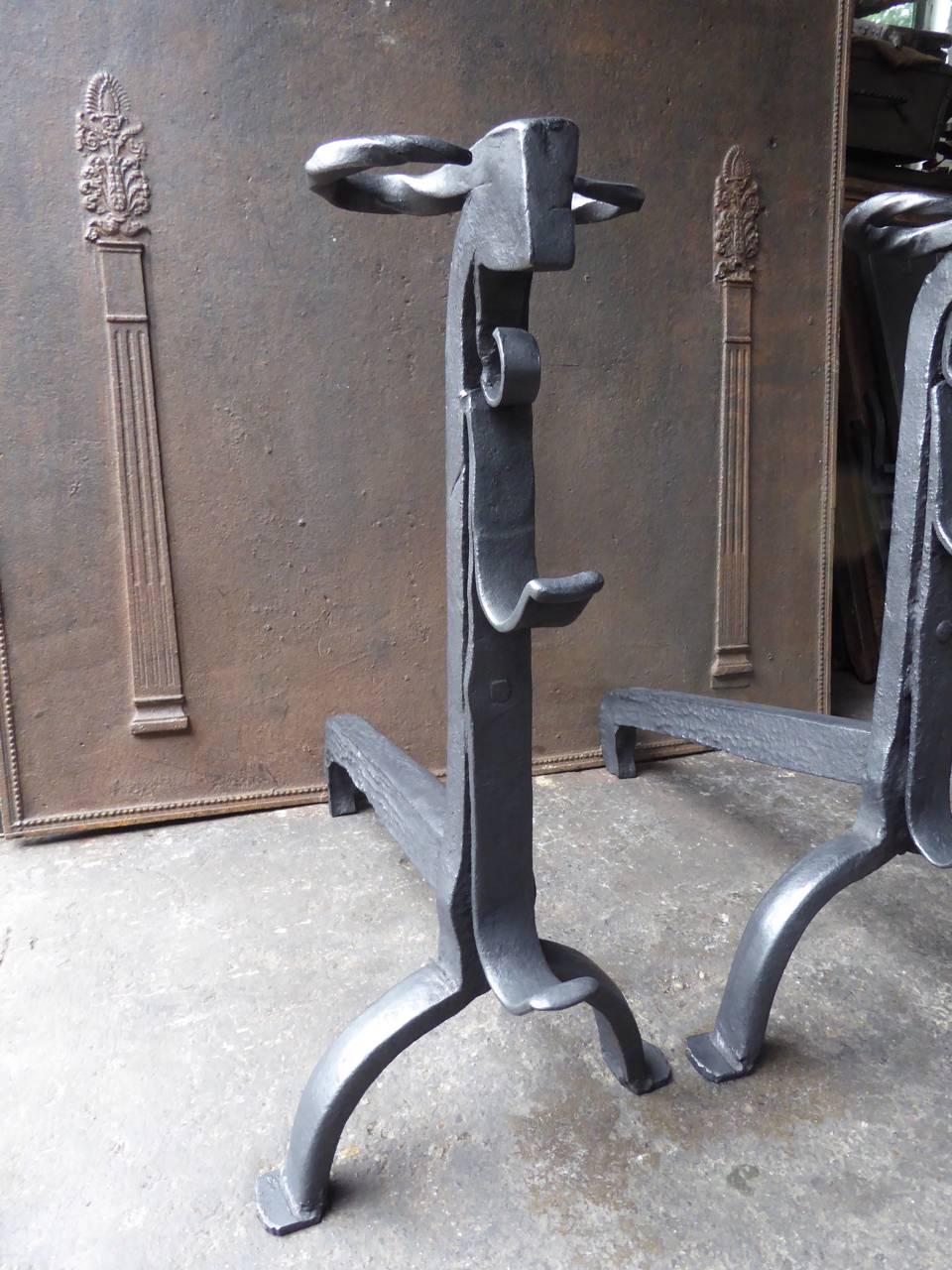 18th Century and Earlier Large French Gothic Firedogs or Andirons, 16th Century For Sale