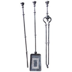 English Polished Steel Fire Tools or Fireplace Tool Set, 19th Century