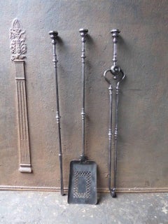 English Polished Steel Fire Tools or Fireplace Tool Set, 19th Century