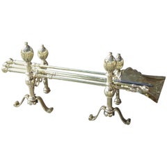 Vintage English Polished Brass Fireplace Tool Set, Companion Set