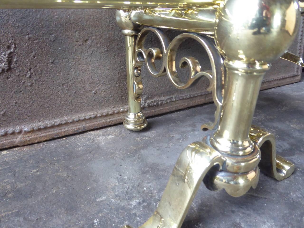 English Polished Brass Fireplace Tool Set, Companion Set 5