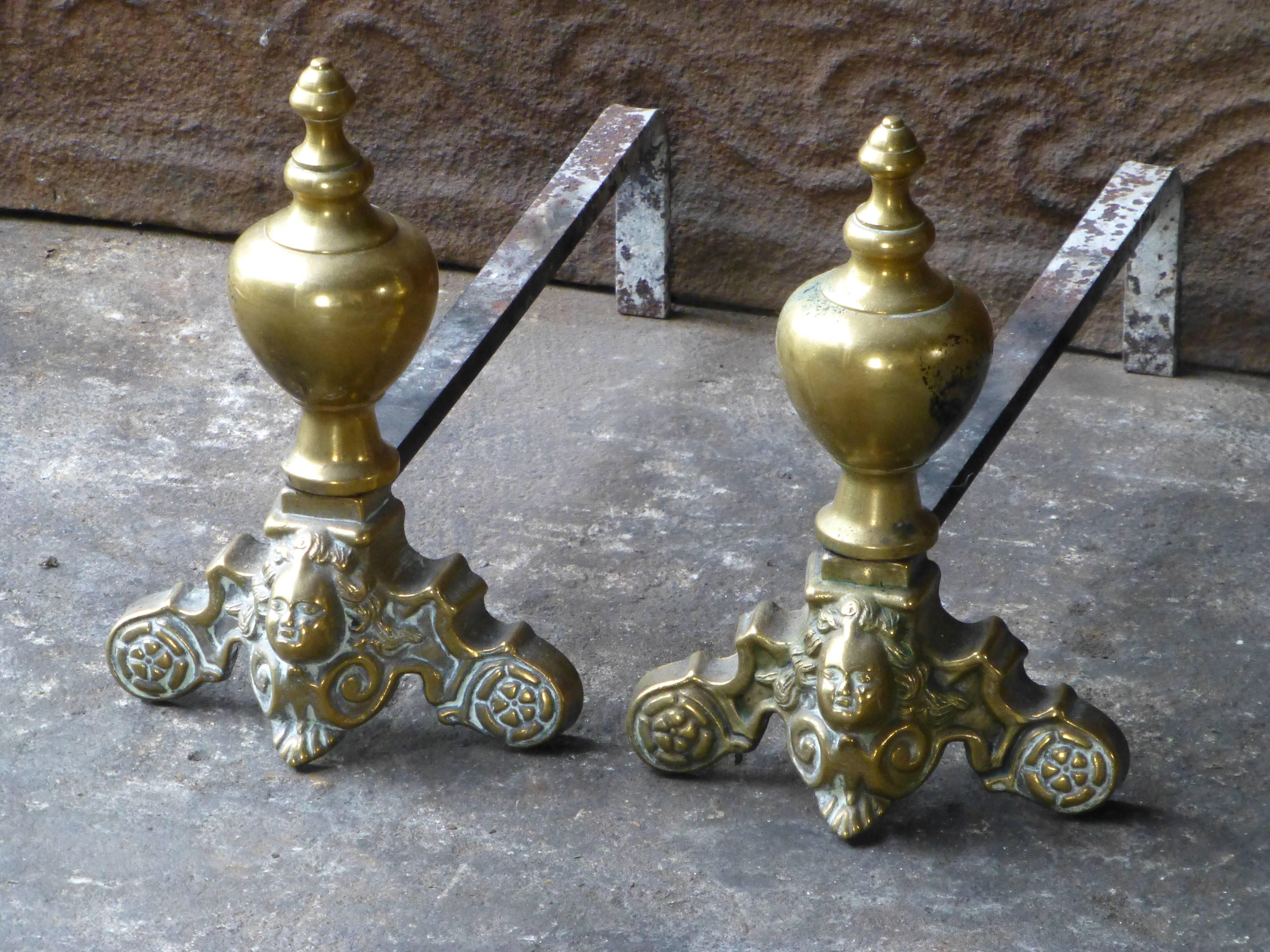 Fine pair of Louis XIV style andirons.

We always have 350+ pair of antique andirons - fire dogs in stock that can be ordered on line. See our website for our current stock and prices.