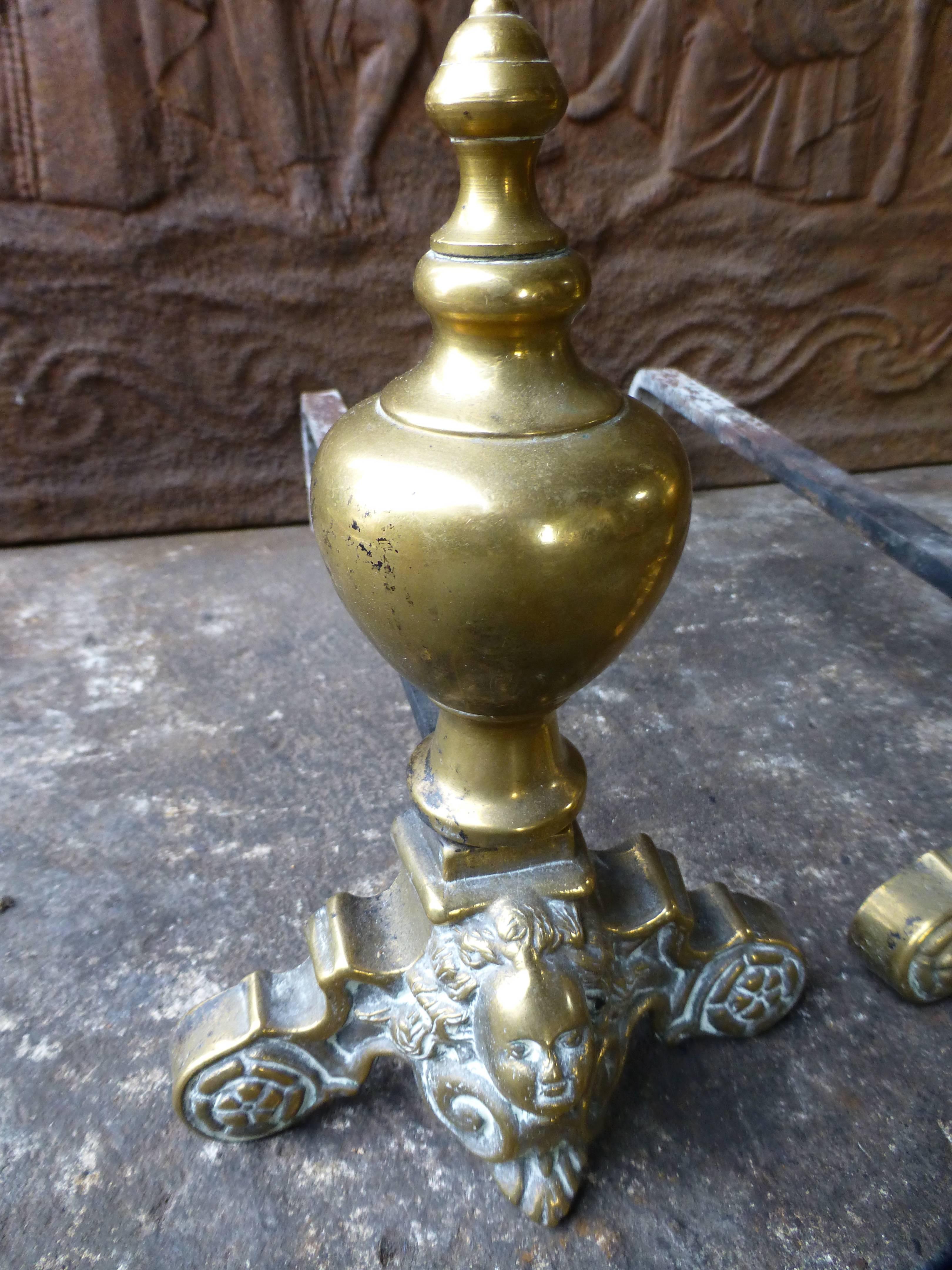 19th Century French Brass Andirons, Firedogs In Good Condition In Amerongen, NL