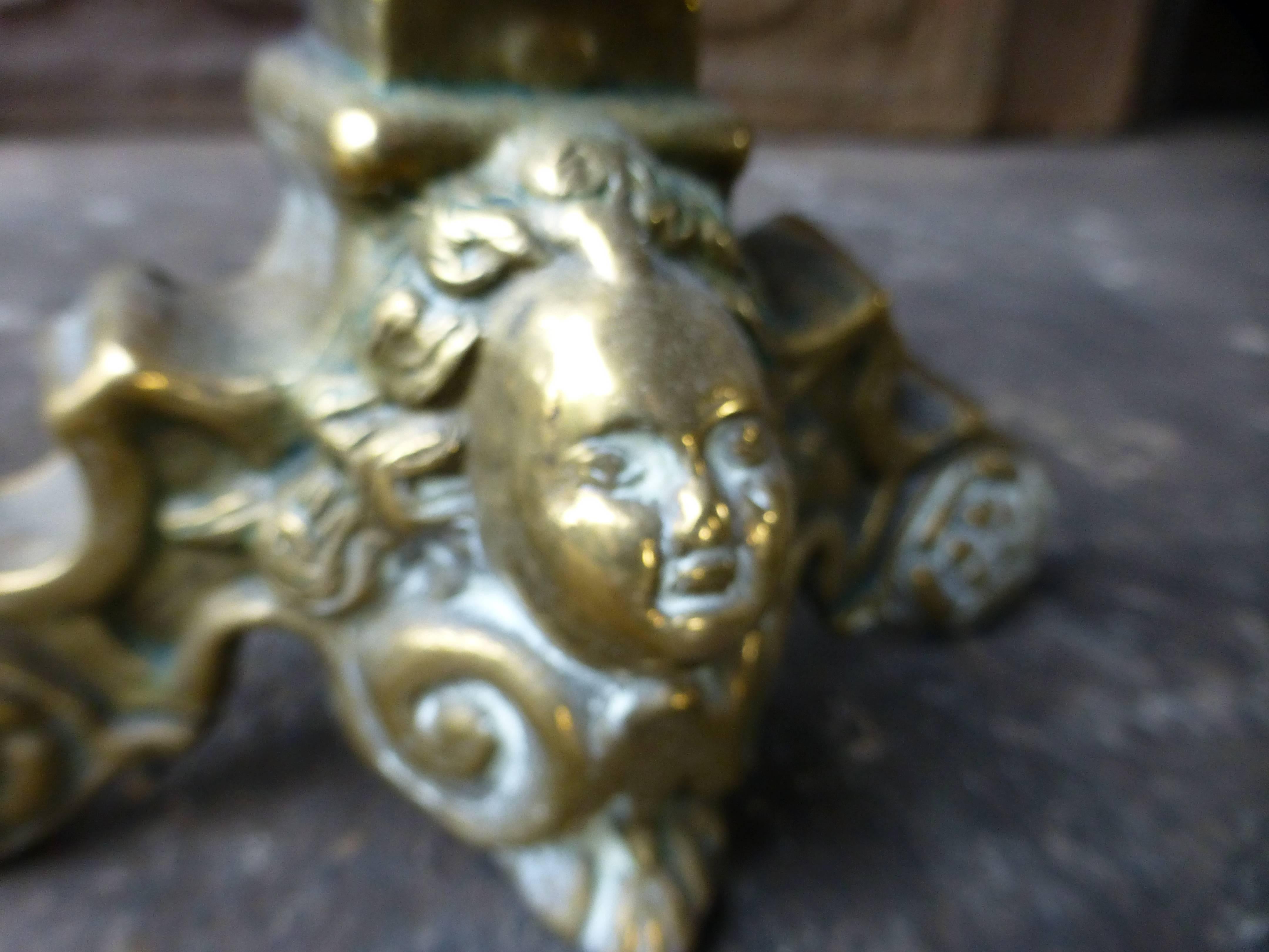 19th Century French Brass Andirons, Firedogs 3