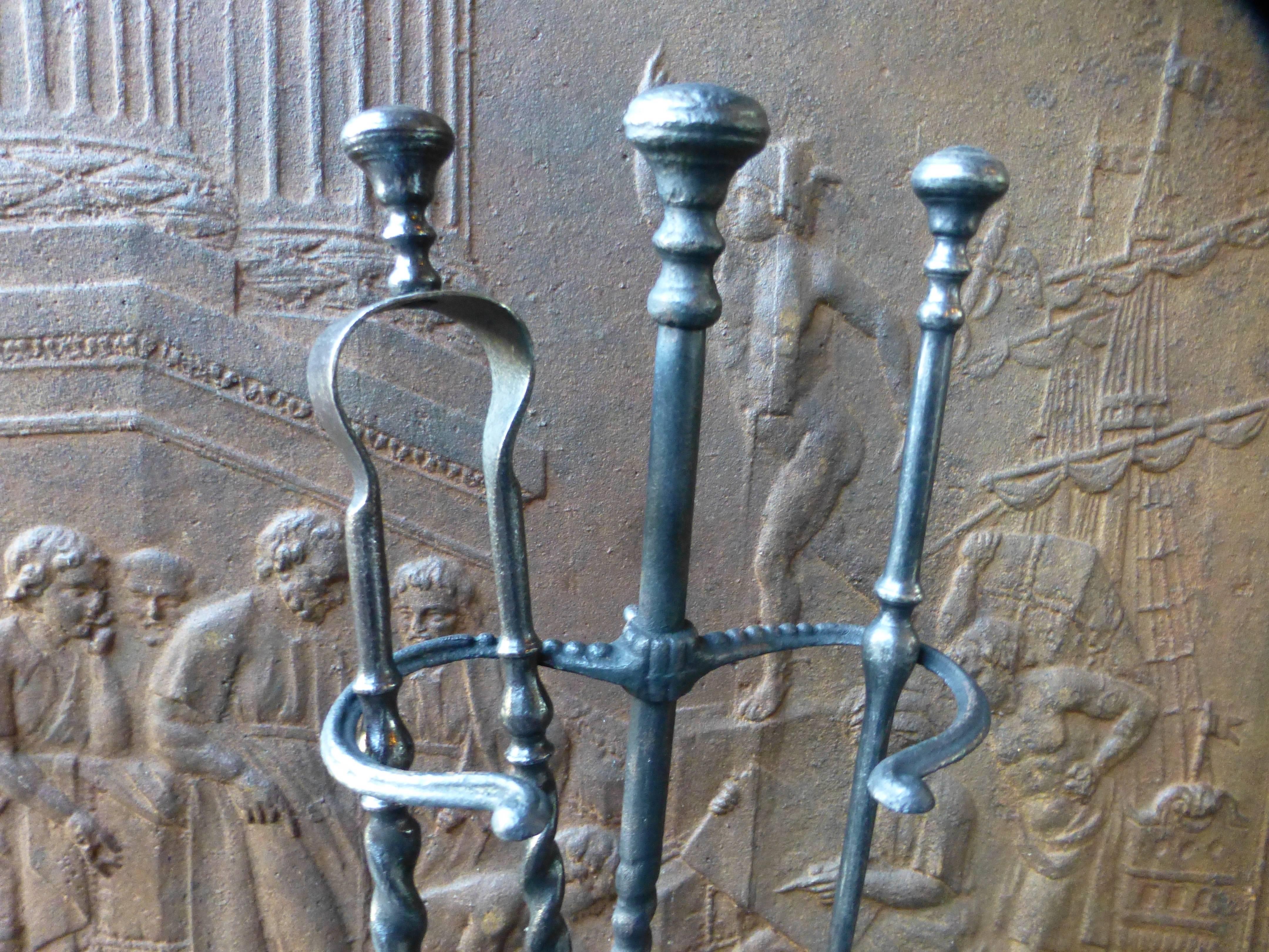 Cast 19th Century French Fire Tool Set And Stand