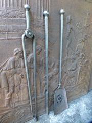 19th Century Polished Steel Set of Fire tools, Fireplace Tools