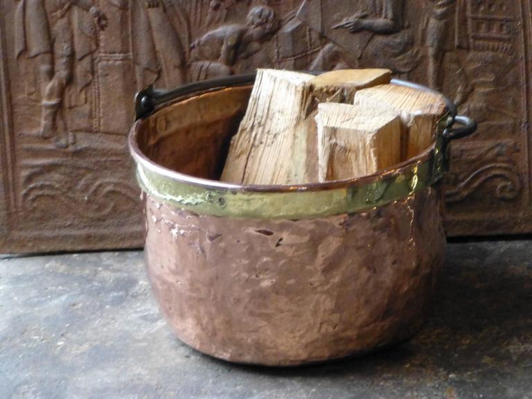 18th Century Polished Copper and Brass Log Holder, Wood Basket at 1stDibs