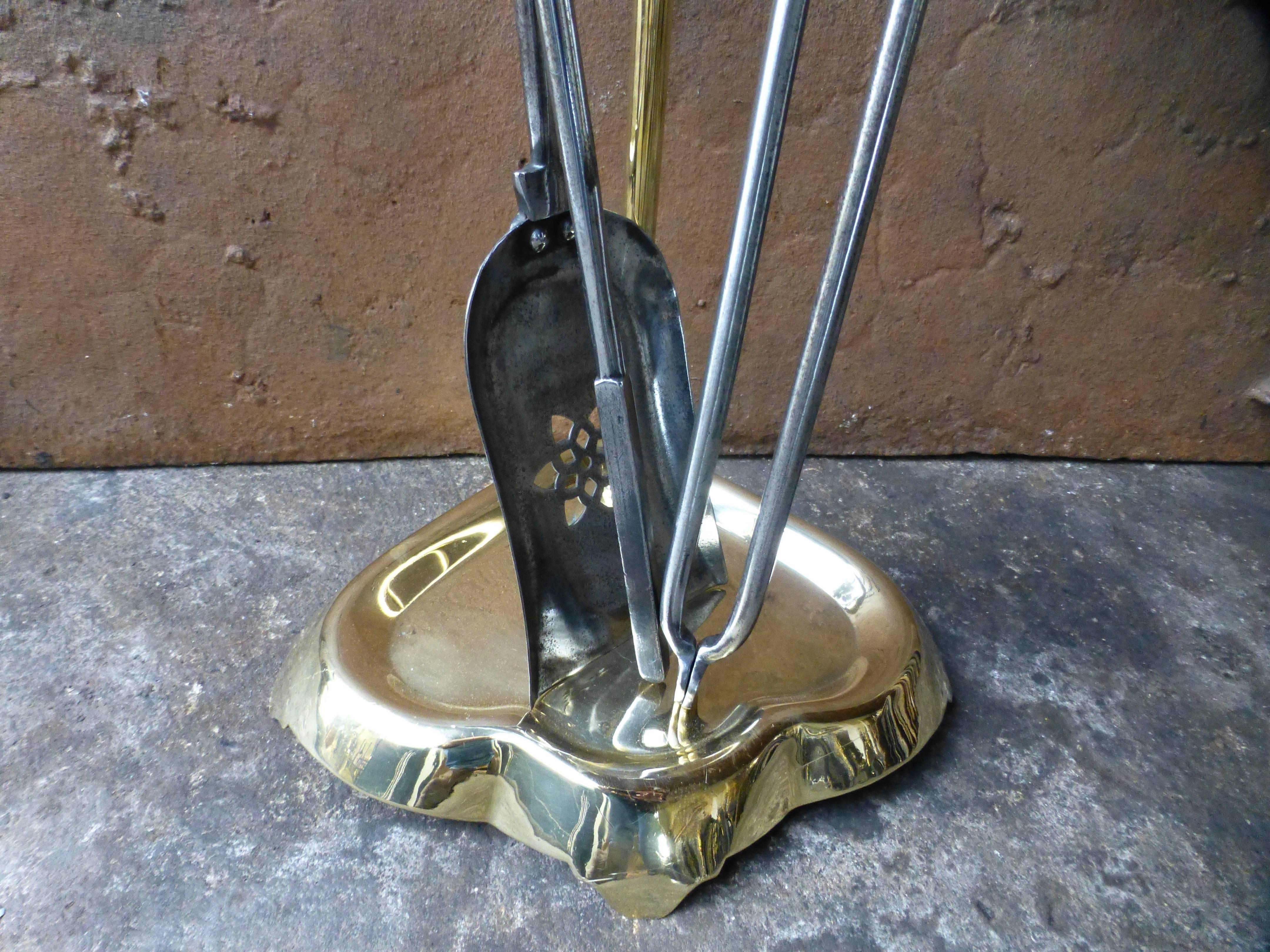 19th Century Polished Steel and Brass Fire Tool Set In Good Condition In Amerongen, NL