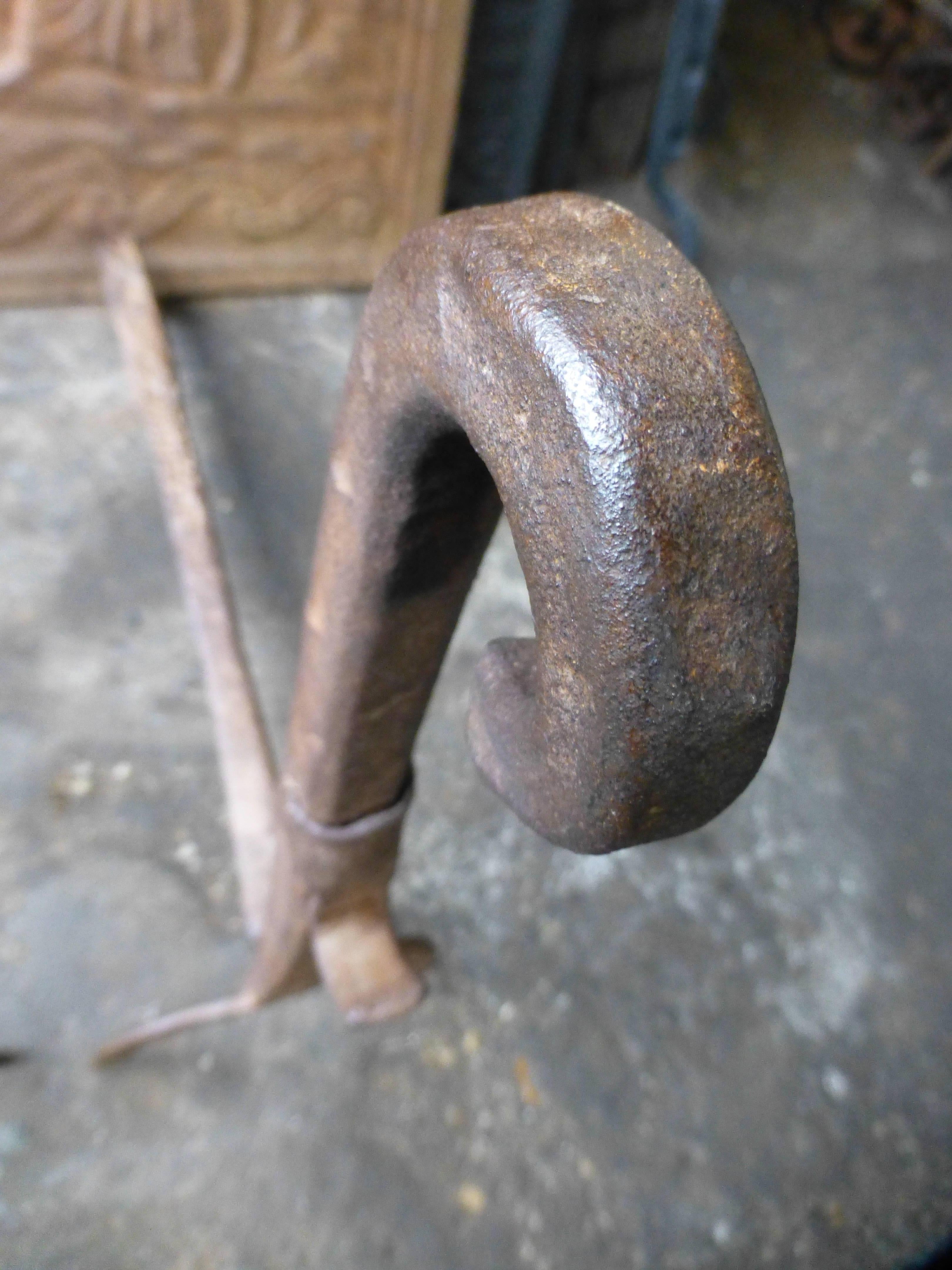 Forged 18th Century Horseshoe Andirons, Firedogs For Sale