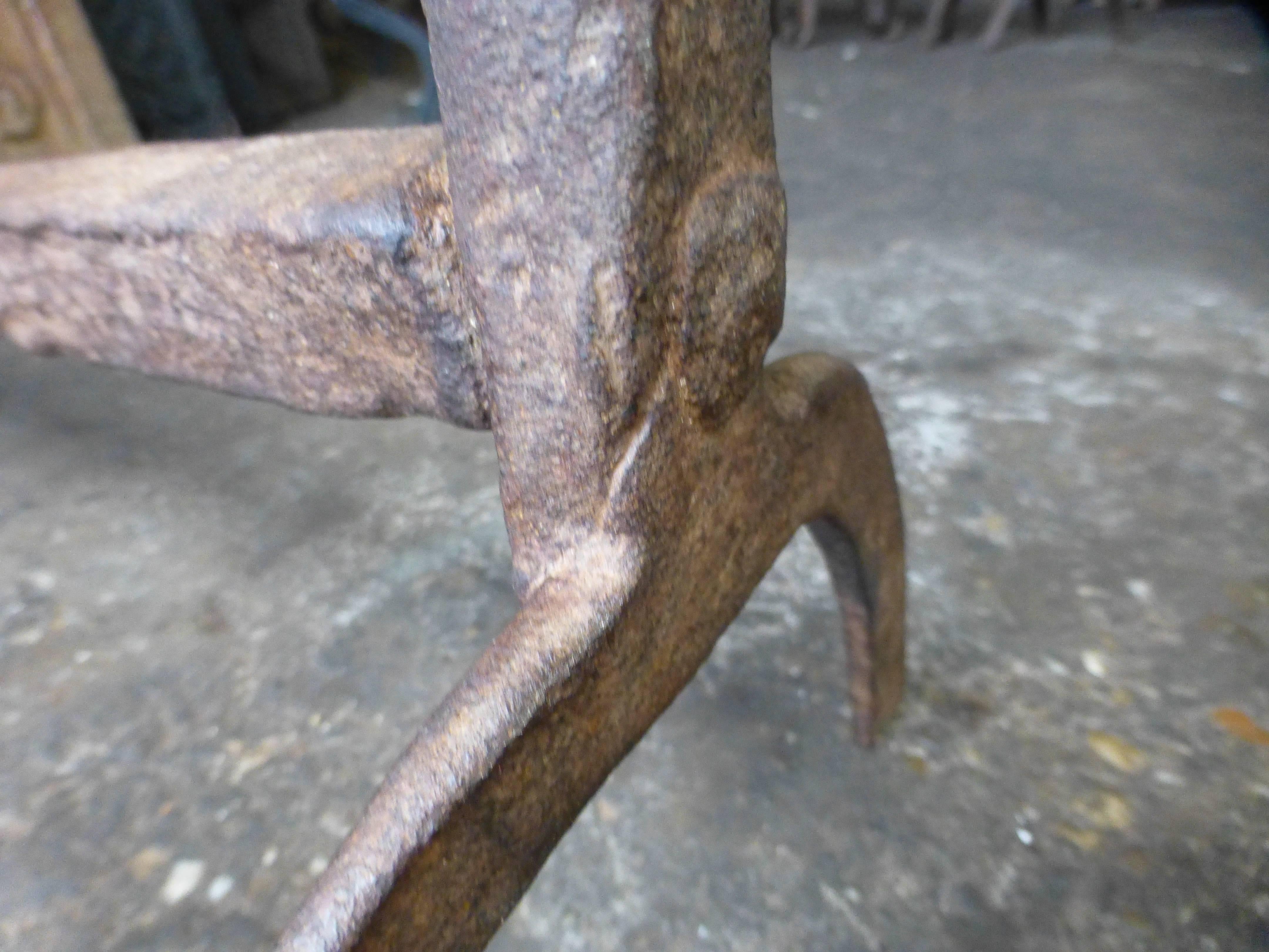 Wrought Iron 18th Century Horseshoe Andirons, Firedogs For Sale