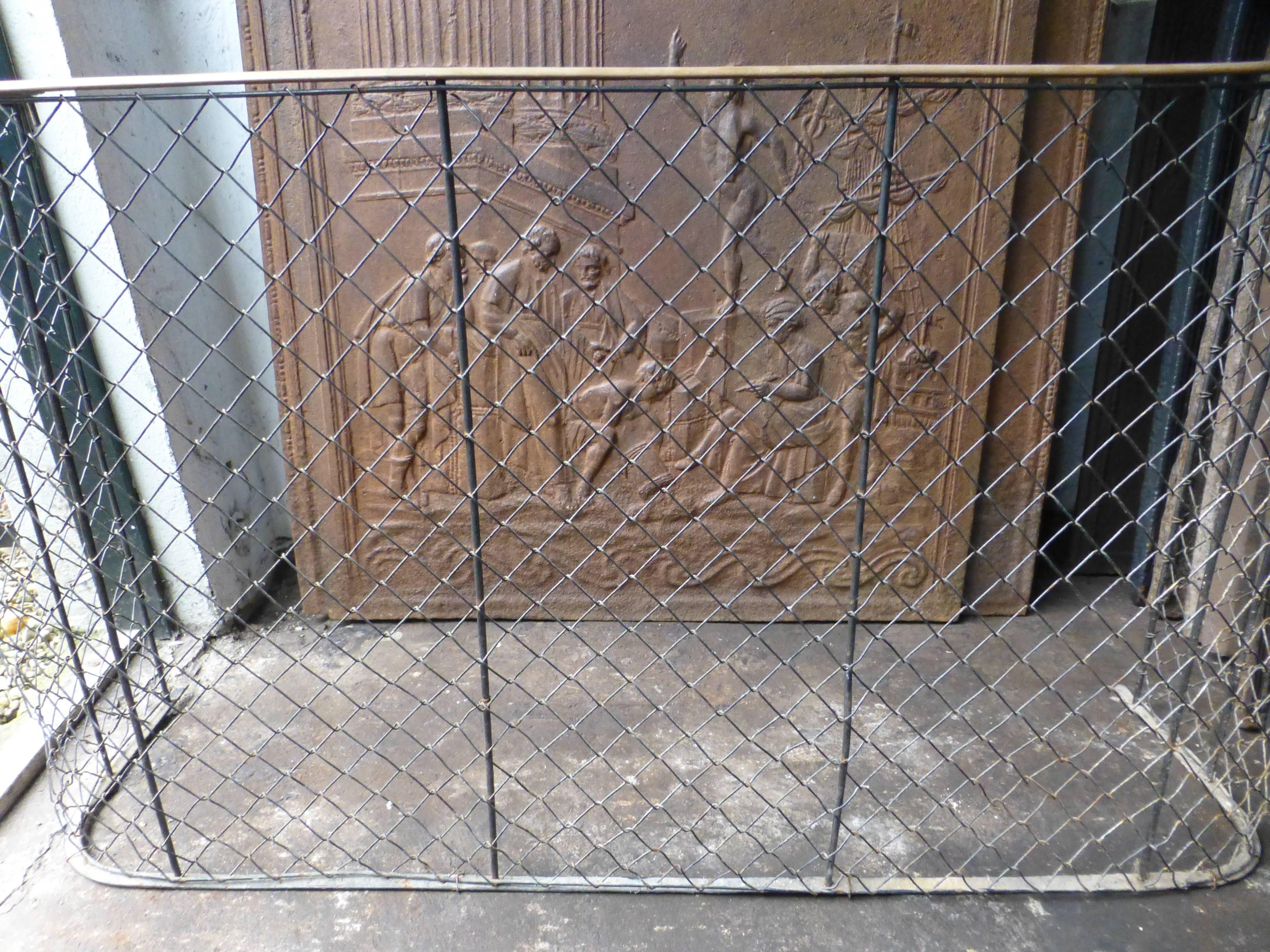 Woven 19th Century Brass and Iron Fireplace Guard, Fire Guard