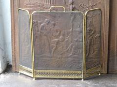 19th Century Polished Brass and Wirework Fireplace Screen or Fire Screen
