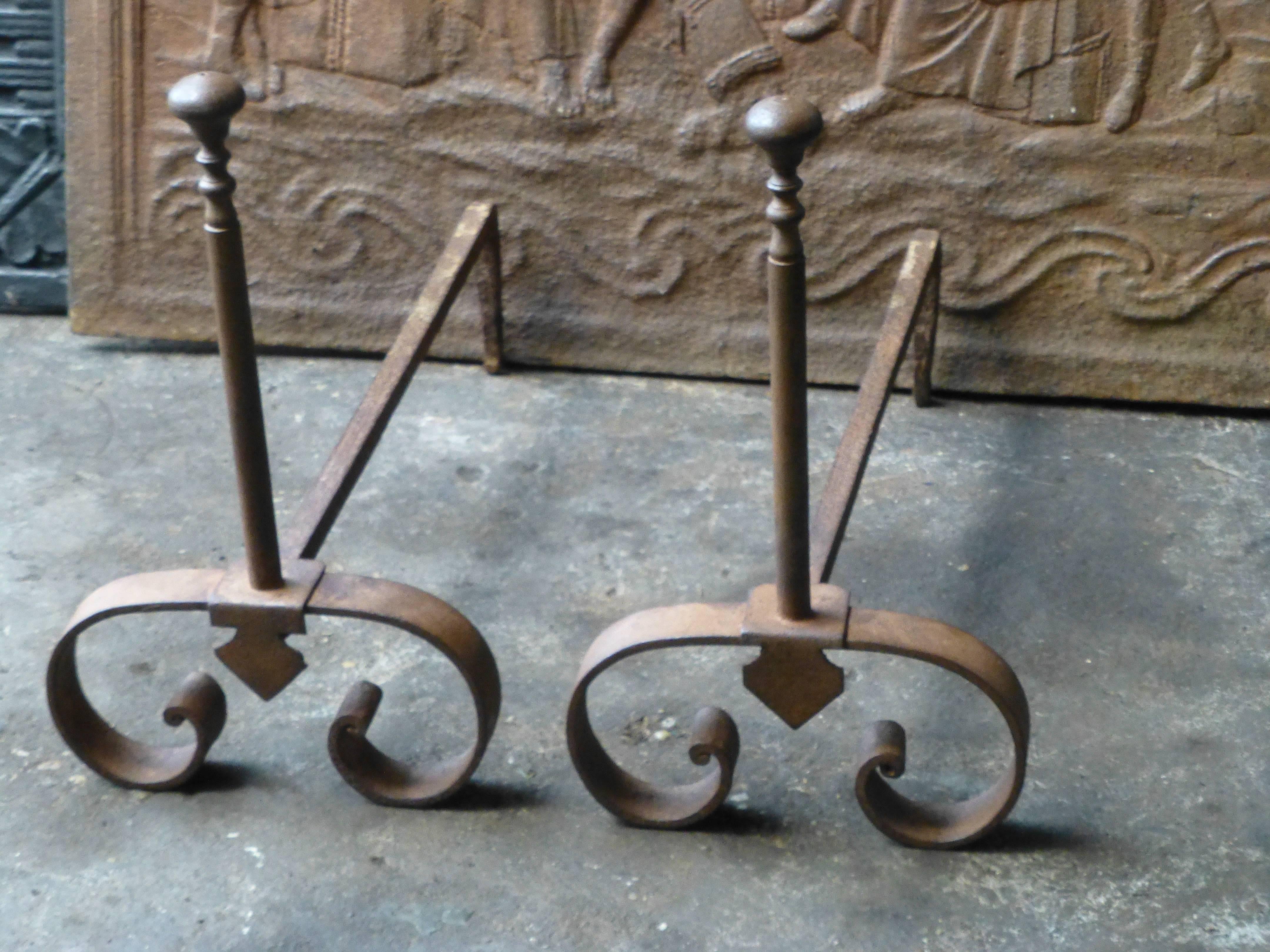 Forged 19th Century French Andirons, Firedogs