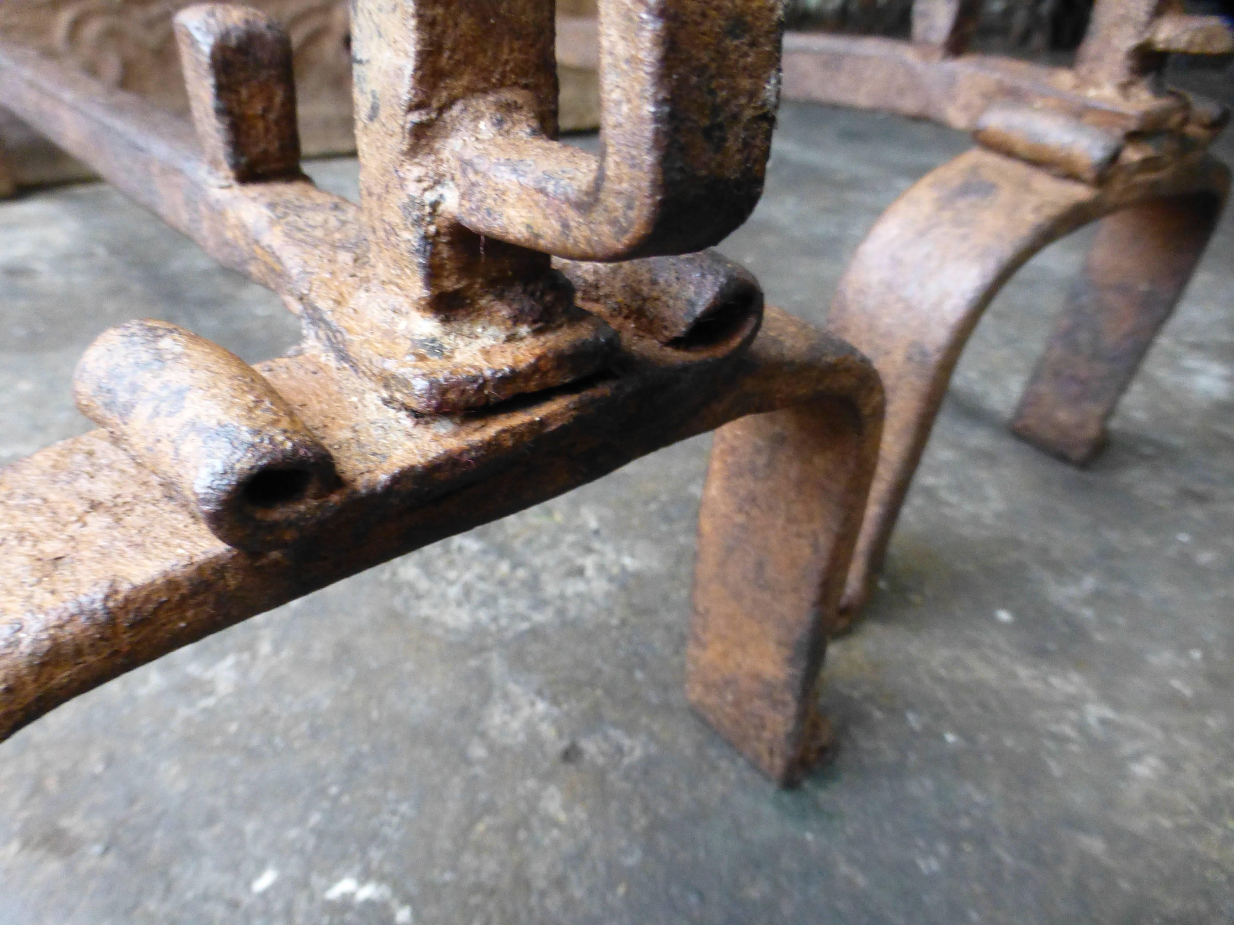 Forged 18th Century Wrought Iron Andirons, Firedogs