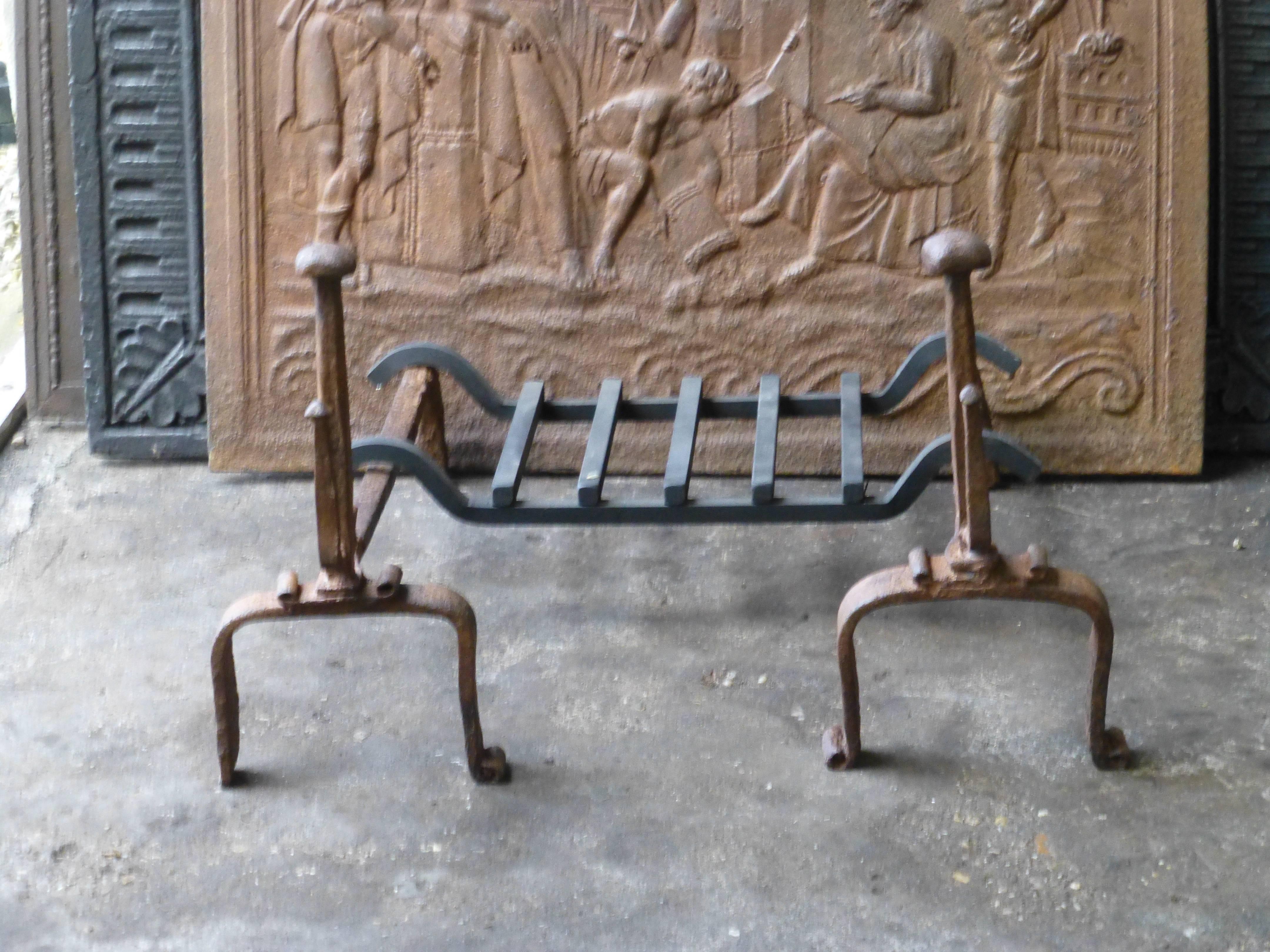 18th Century Wrought Iron Andirons, Firedogs 1