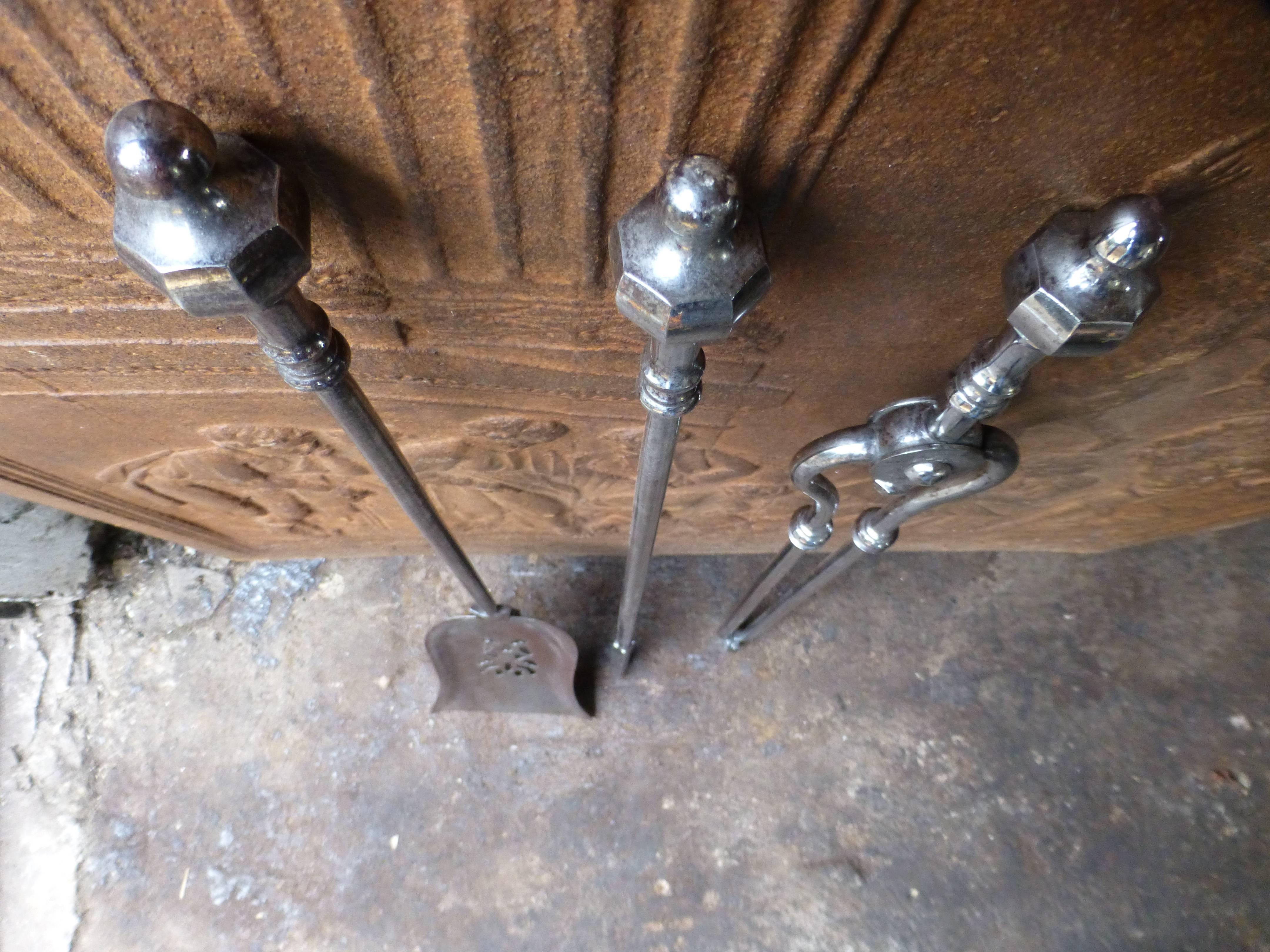 British 19th Century Polished Steel Fireplace Tool Set, Fire Tools