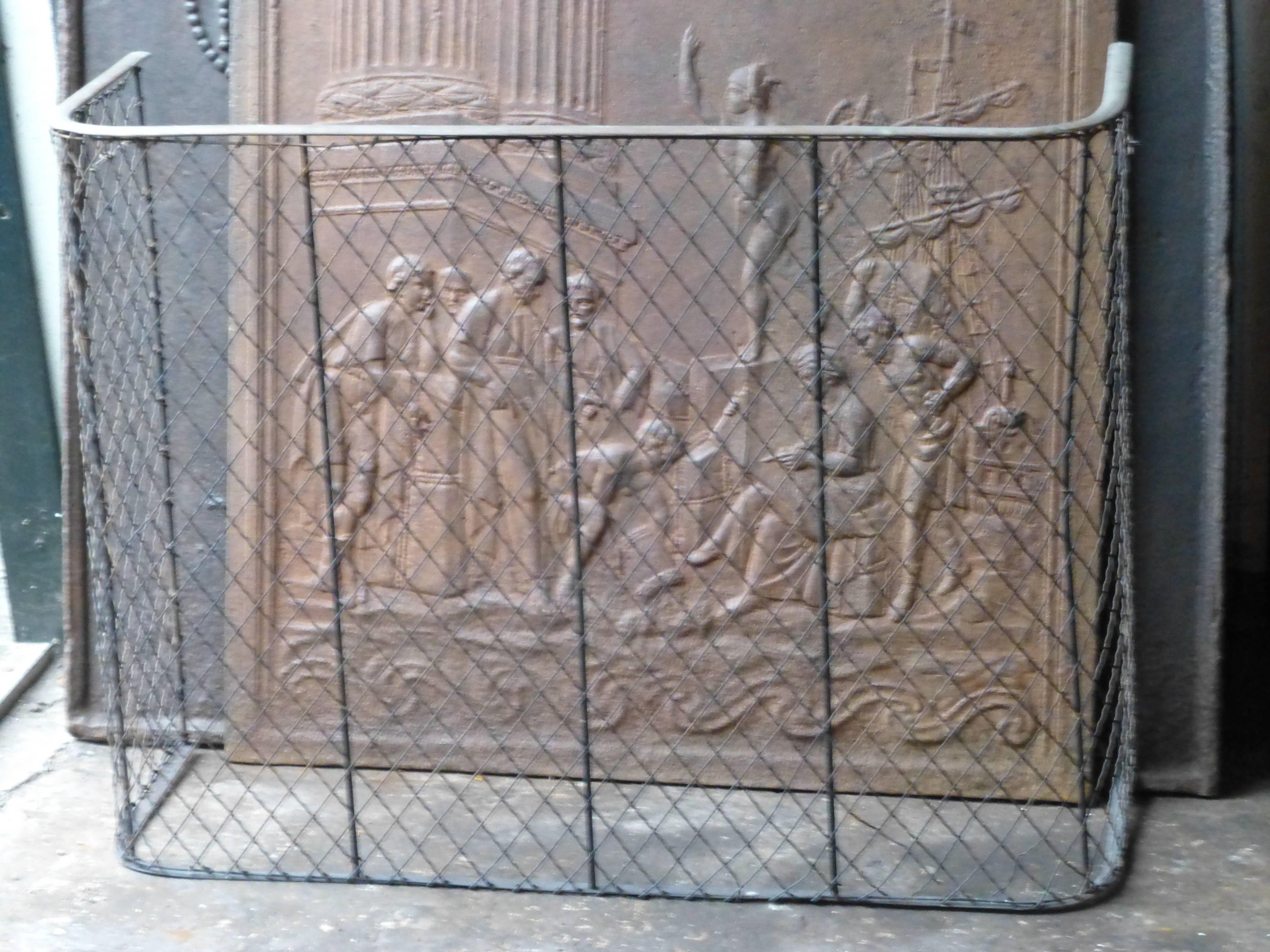Woven 19th Century Brass and Iron Fire Guard, Fireplace Guard