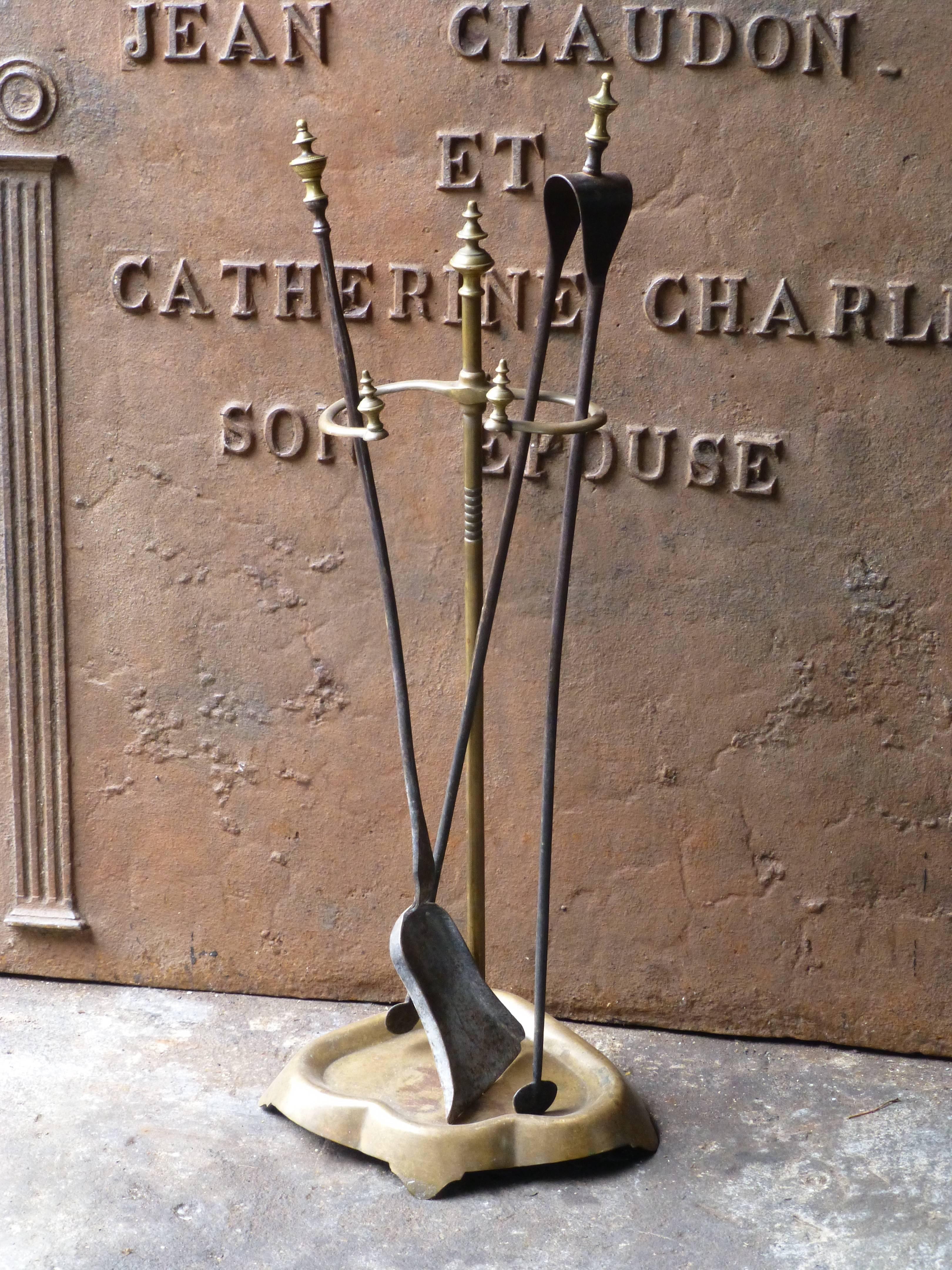 Forged 19th Century French Fireplace Tool Set and Stand, Firetools