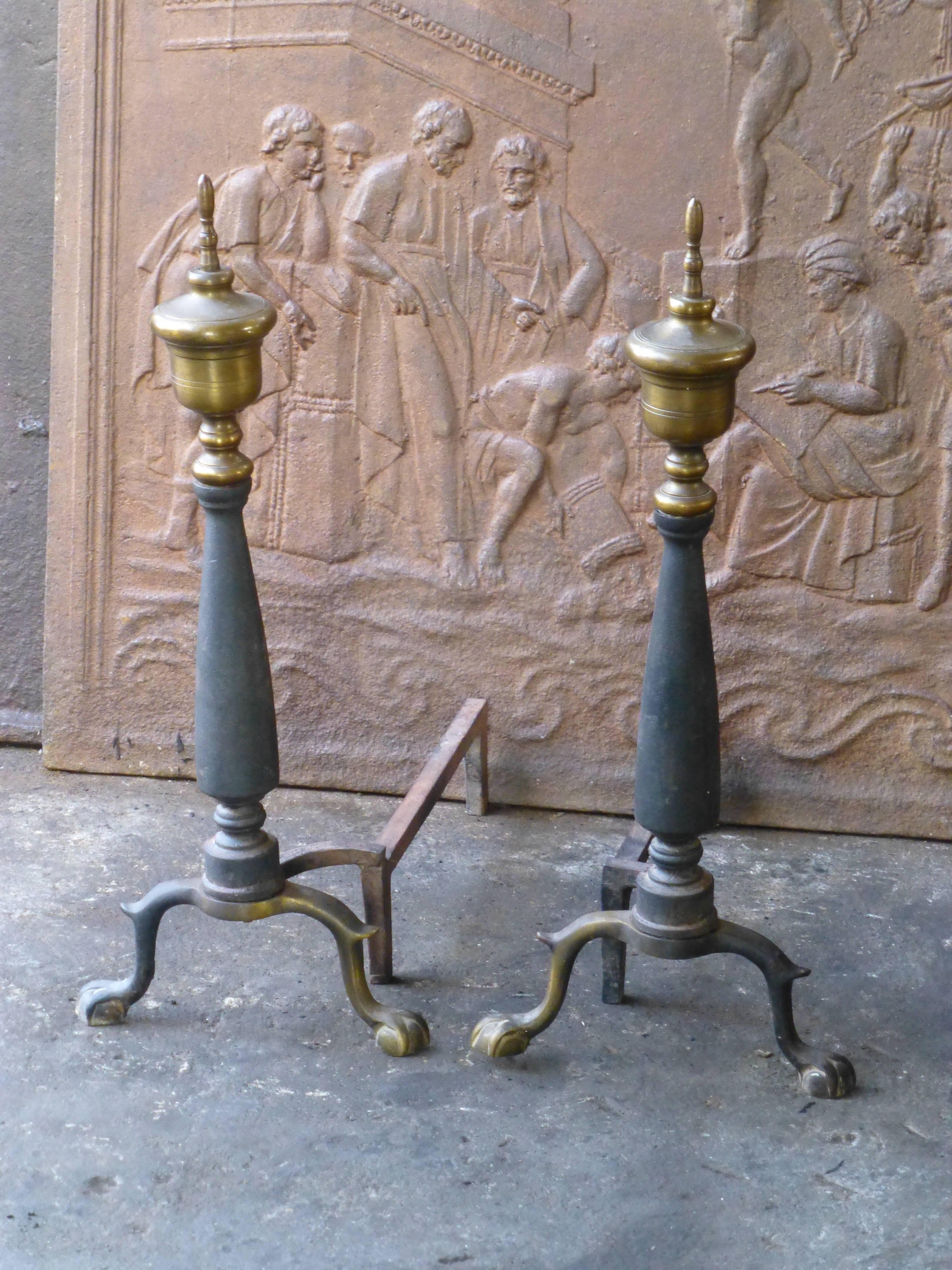 Forged 20th Century Federal Style Andirons, Firedogs
