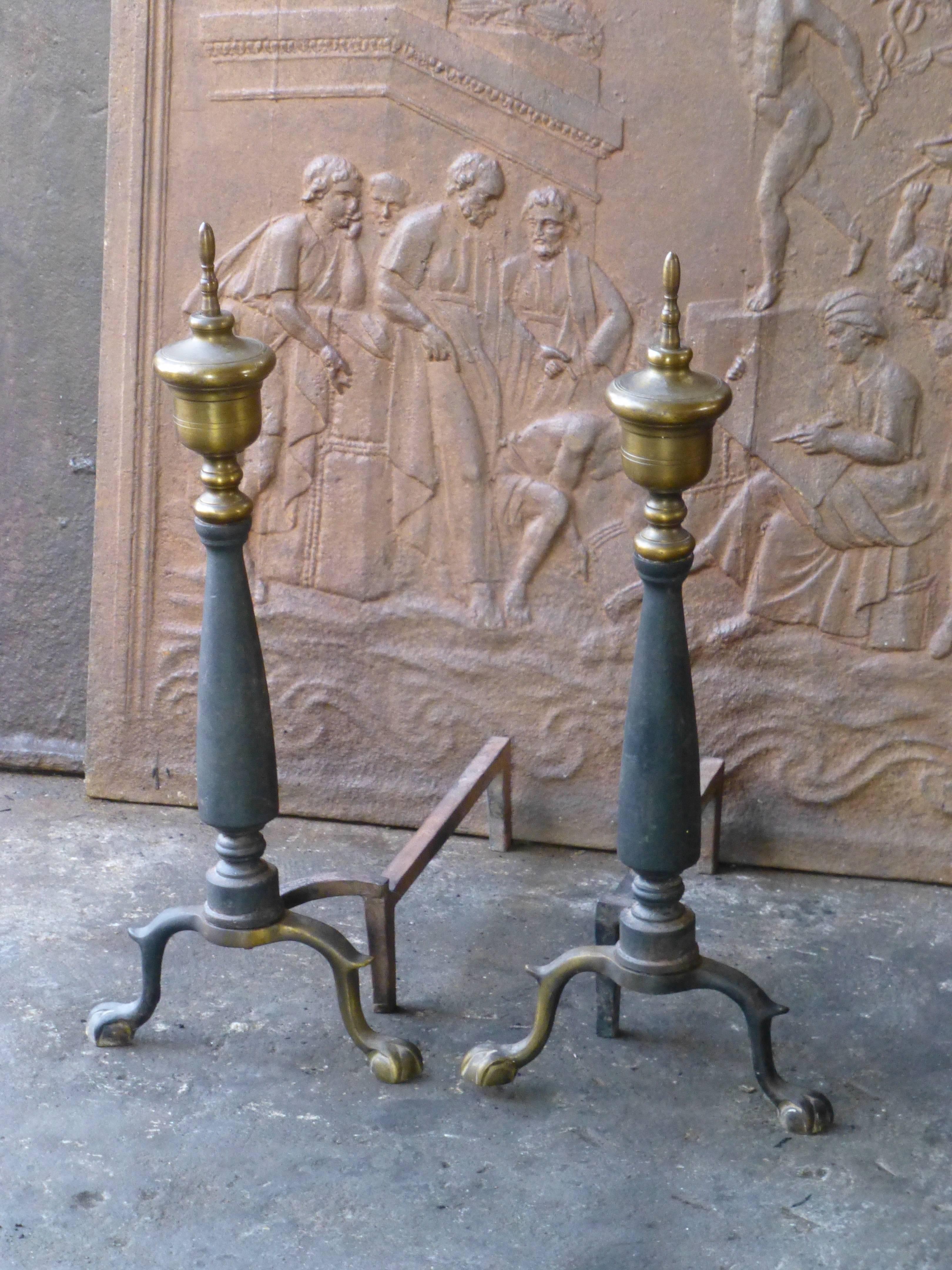 British 20th Century Federal Style Andirons, Firedogs