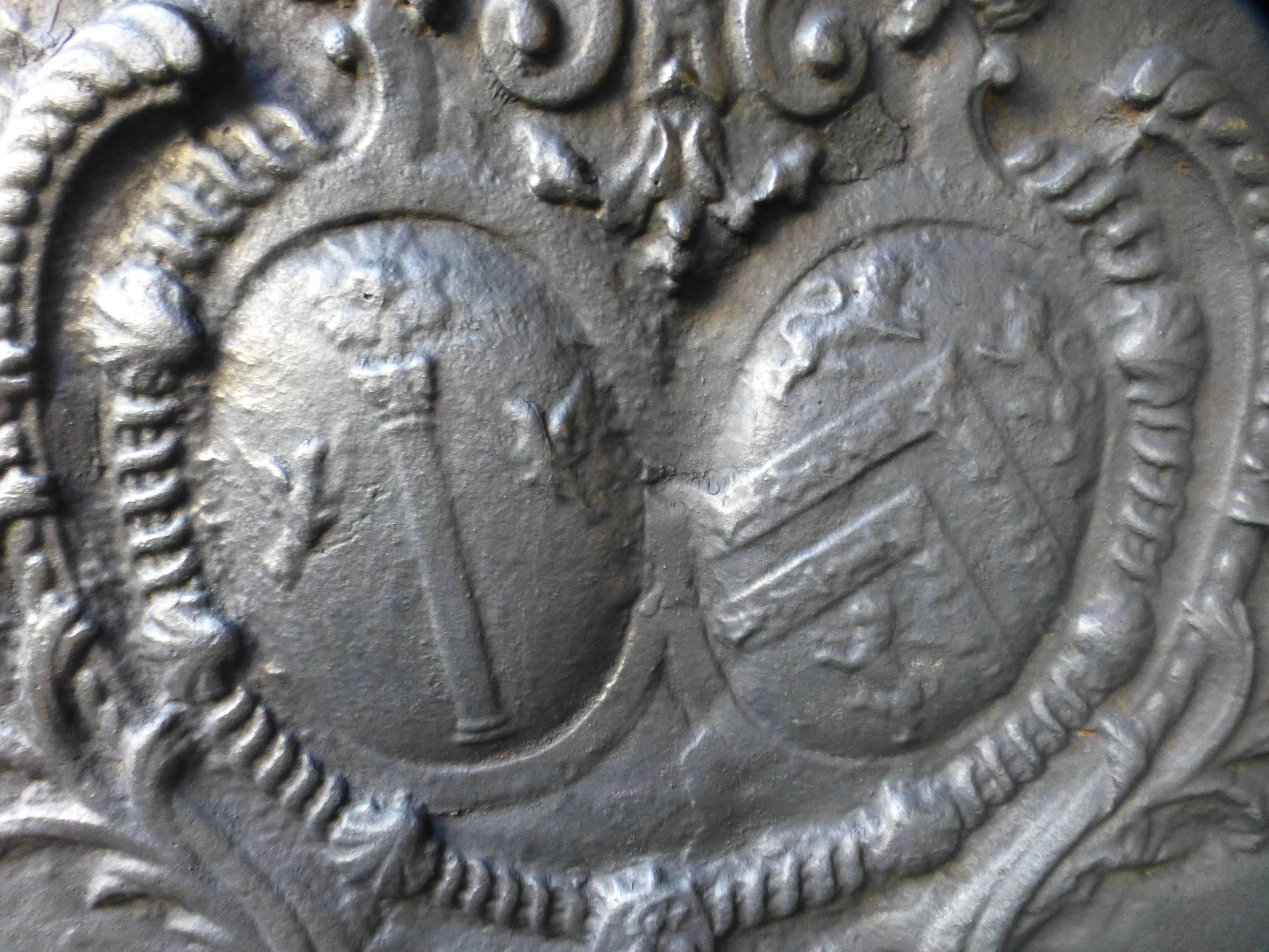 Cast French Fireback with Coat of Arms