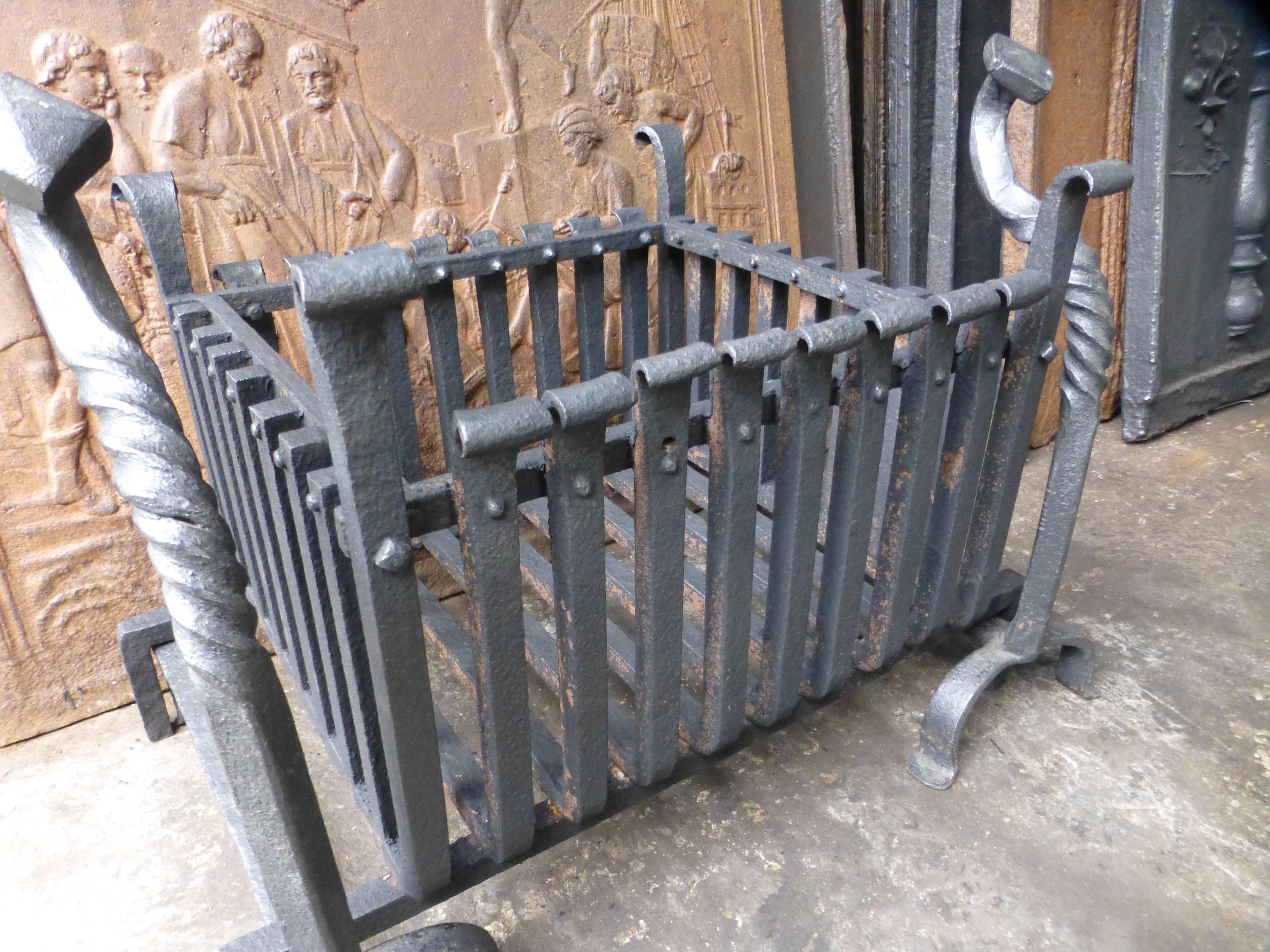 Wrought Iron 19th Century English Firebasket, Fireplace Basket