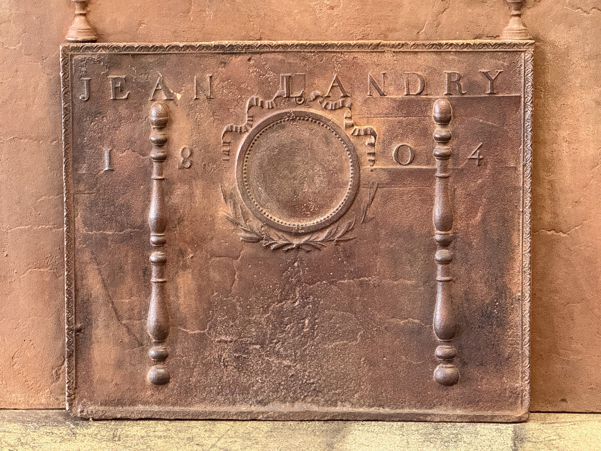 Antique French 'Neoclassical' Fireback / Backsplash, Dated 1804 For Sale