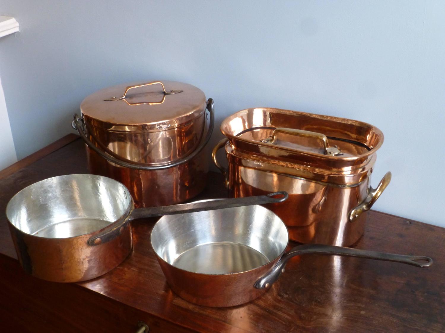 Magnificent Set of ReTinned Copper Pans and Pots at 1stdibs