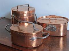 Beautiful Set of Three Re-Tinned Copper Pots and Lids