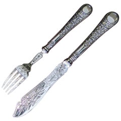 Antique Sterling Silver Venetian Pattern Fish Knives and Forks Victorian, 1869