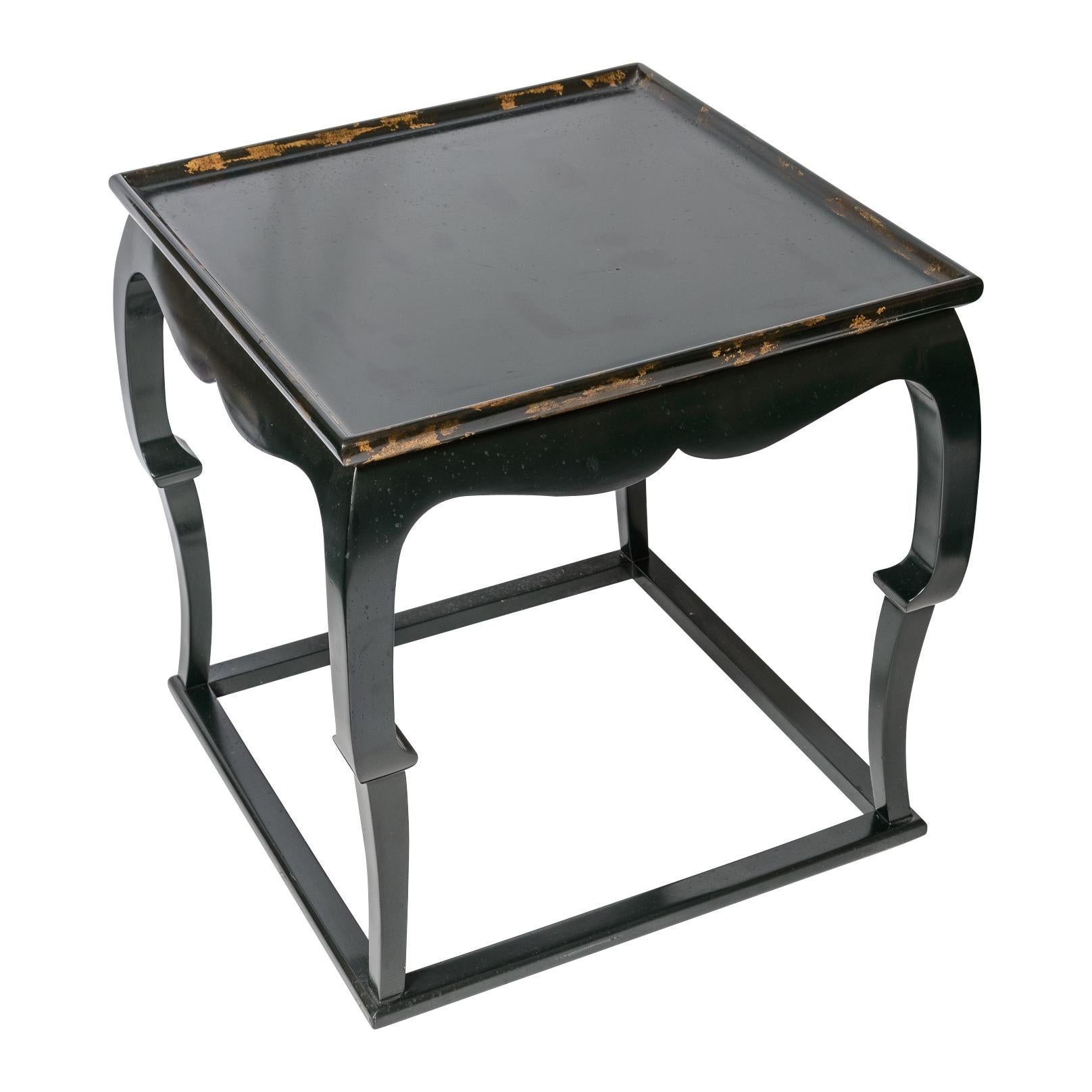 American Pair Black Lacquer  Side Table Asian Style with Gold Leaf Accents To  The Rims For Sale