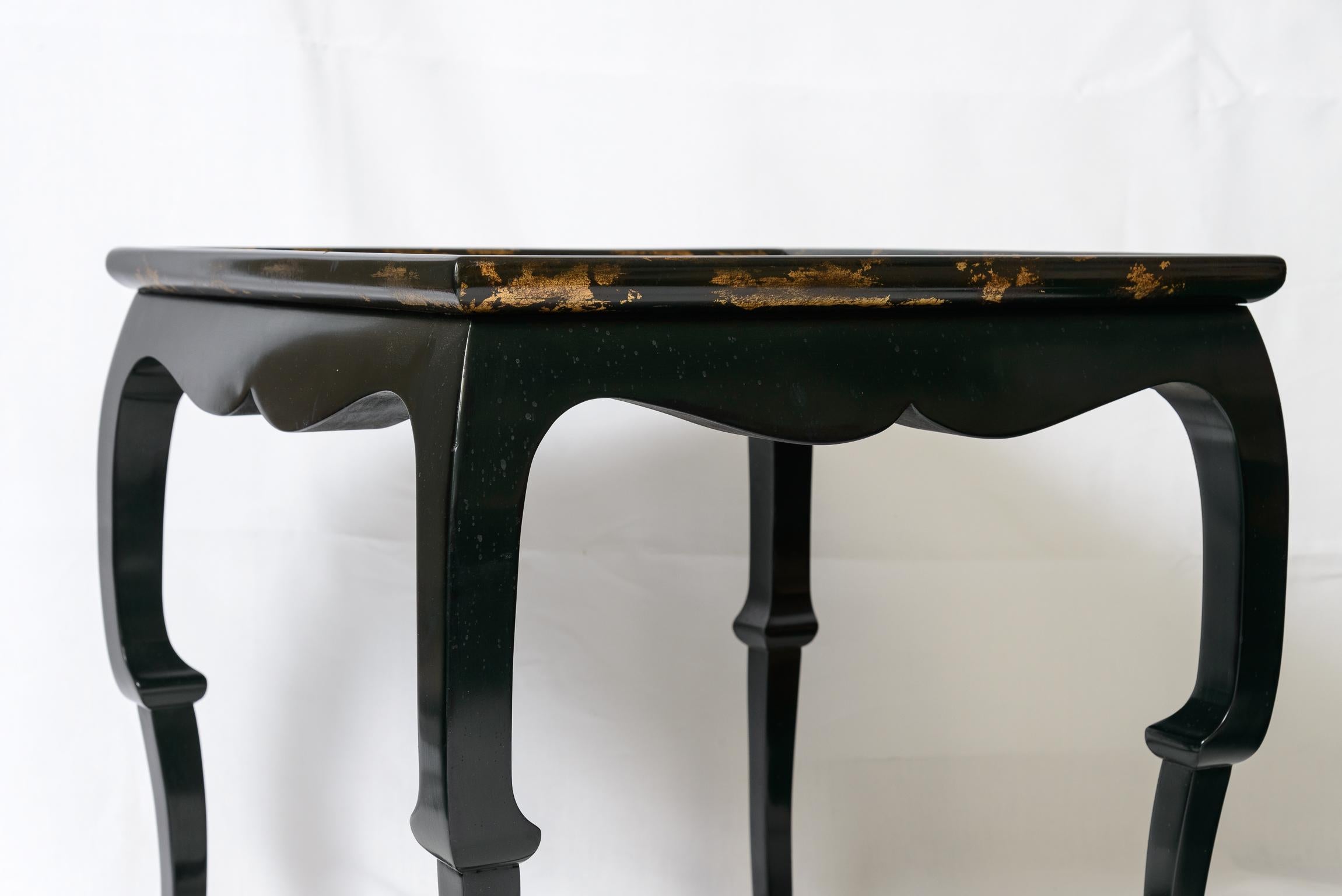 Pair Black Lacquer  Side Table Asian Style with Gold Leaf Accents To  The Rims For Sale 5