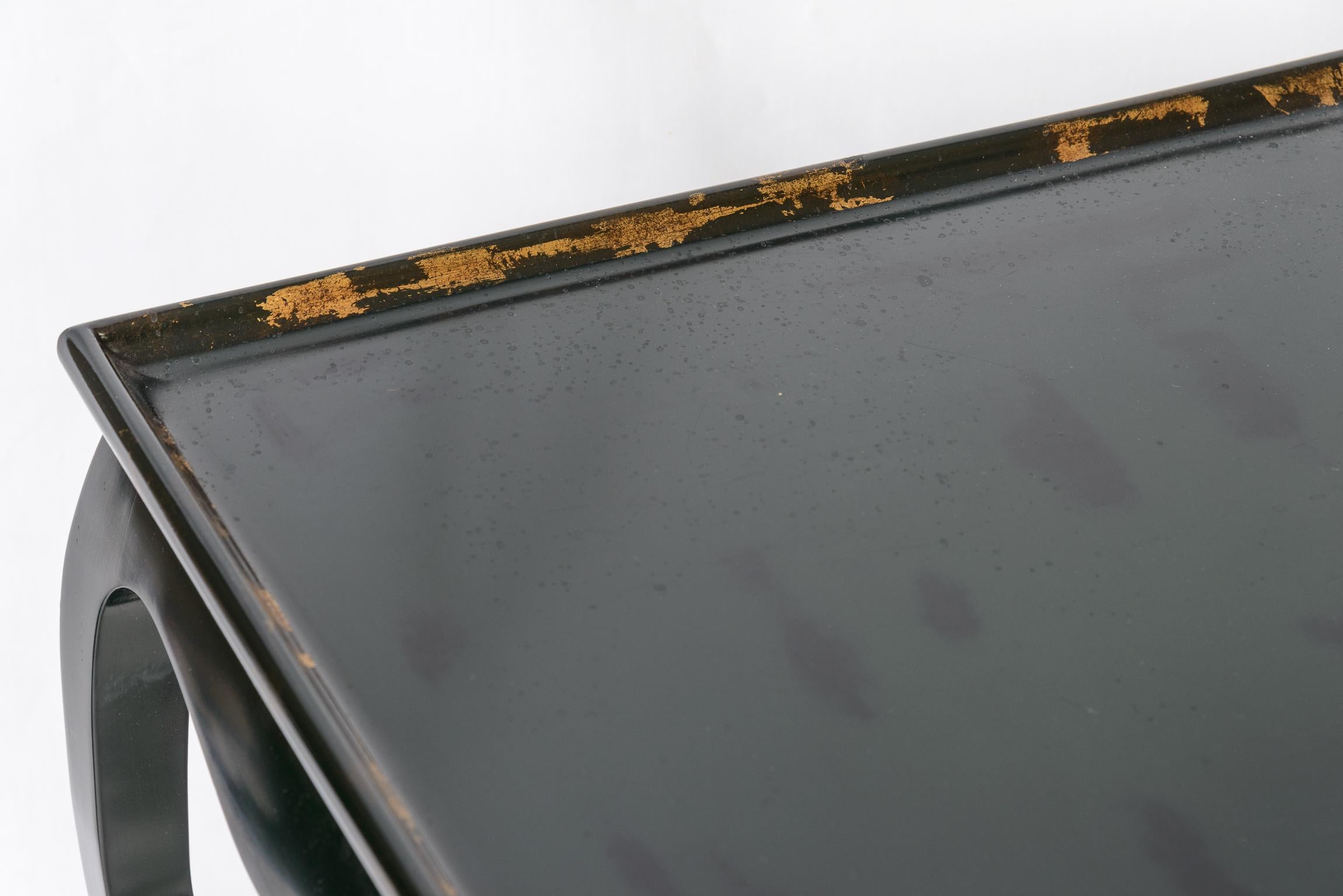 Pair Black Lacquer  Side Table Asian Style with Gold Leaf Accents To  The Rims For Sale 3
