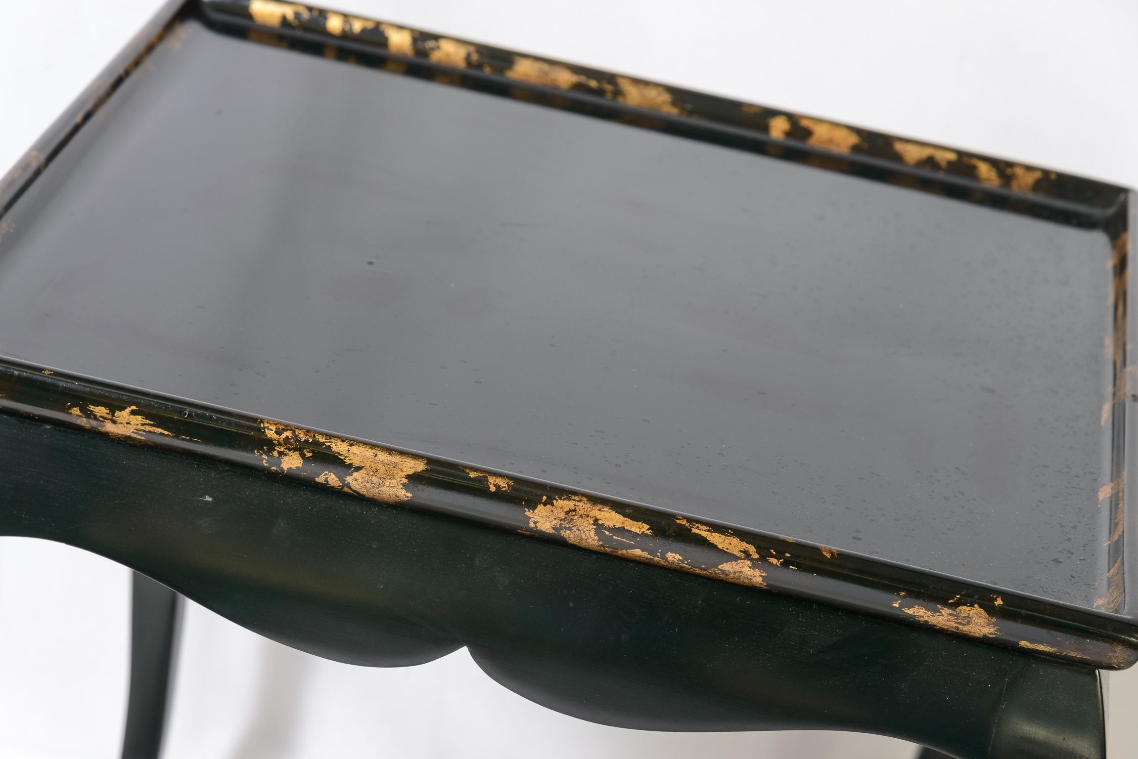 Pair Black Lacquer  Side Table Asian Style with Gold Leaf Accents To  The Rims For Sale 9