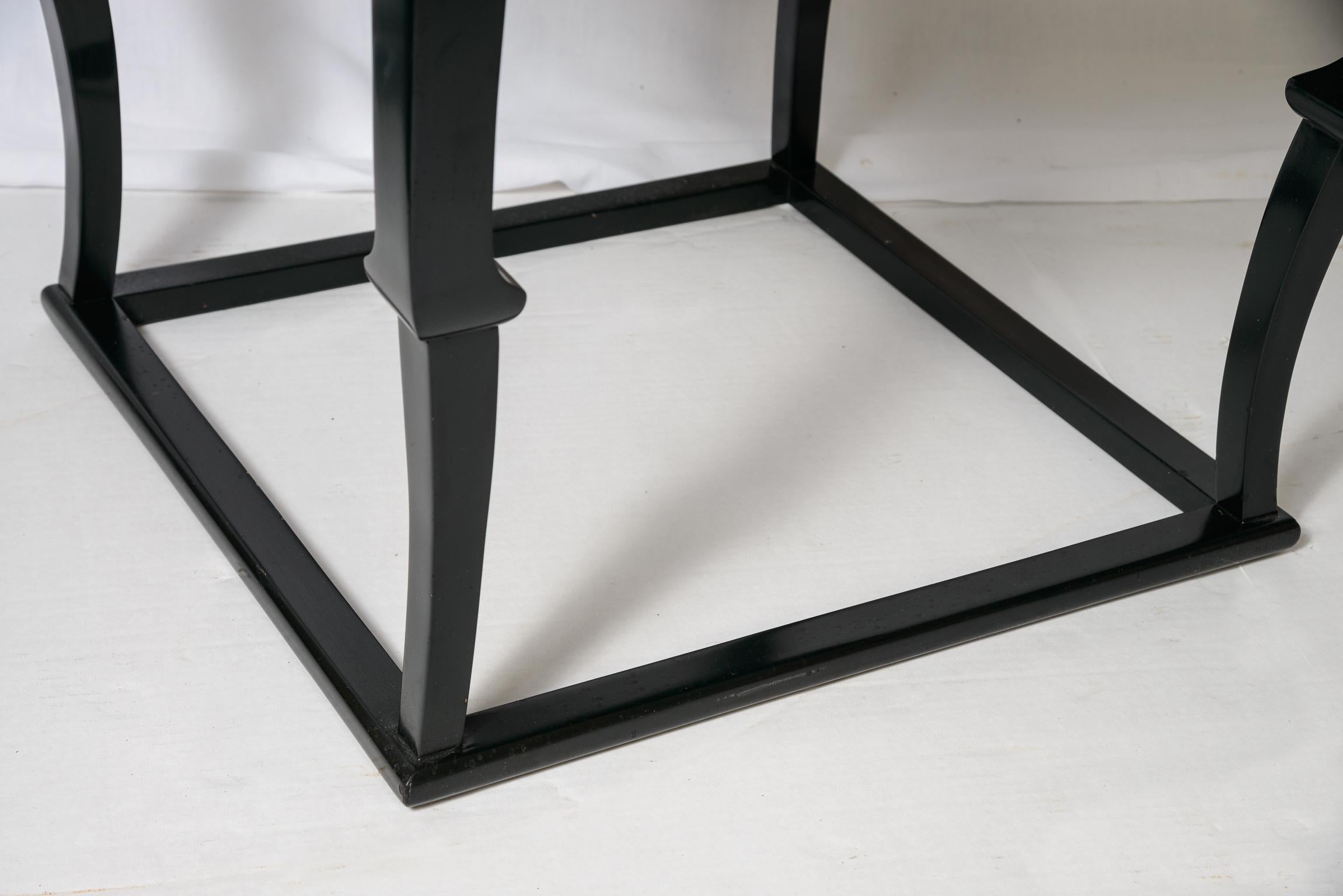 Pair Black Lacquer  Side Table Asian Style with Gold Leaf Accents To  The Rims For Sale 7