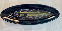 Rare 1960s Mid-Century Robert Picault Black Glazed Ceramic Fish Set 15 Pieces