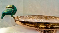 Rare Emilia Castillo Taxco Hammered Copper Toucan Centerpiece Bowl, Signed
