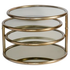 Milo Baughman Style Four-Tier Brass and Smoked Glass Swivel Accent Table