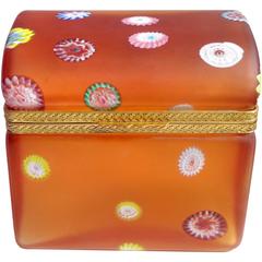 Fratelli Toso Murano Millefiori Flowers, Satin, Italian Art Glass Jewelry Box