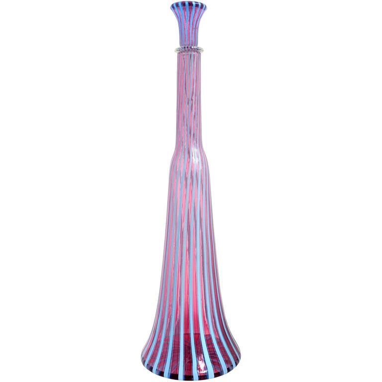 Fratelli Toso Murano Purple Blue Stripe Ribbons Italian Art Glass