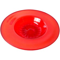 Venini Murano Ruby Red Soffiati Italian Art Glass Centerpiece Fruit Bowl