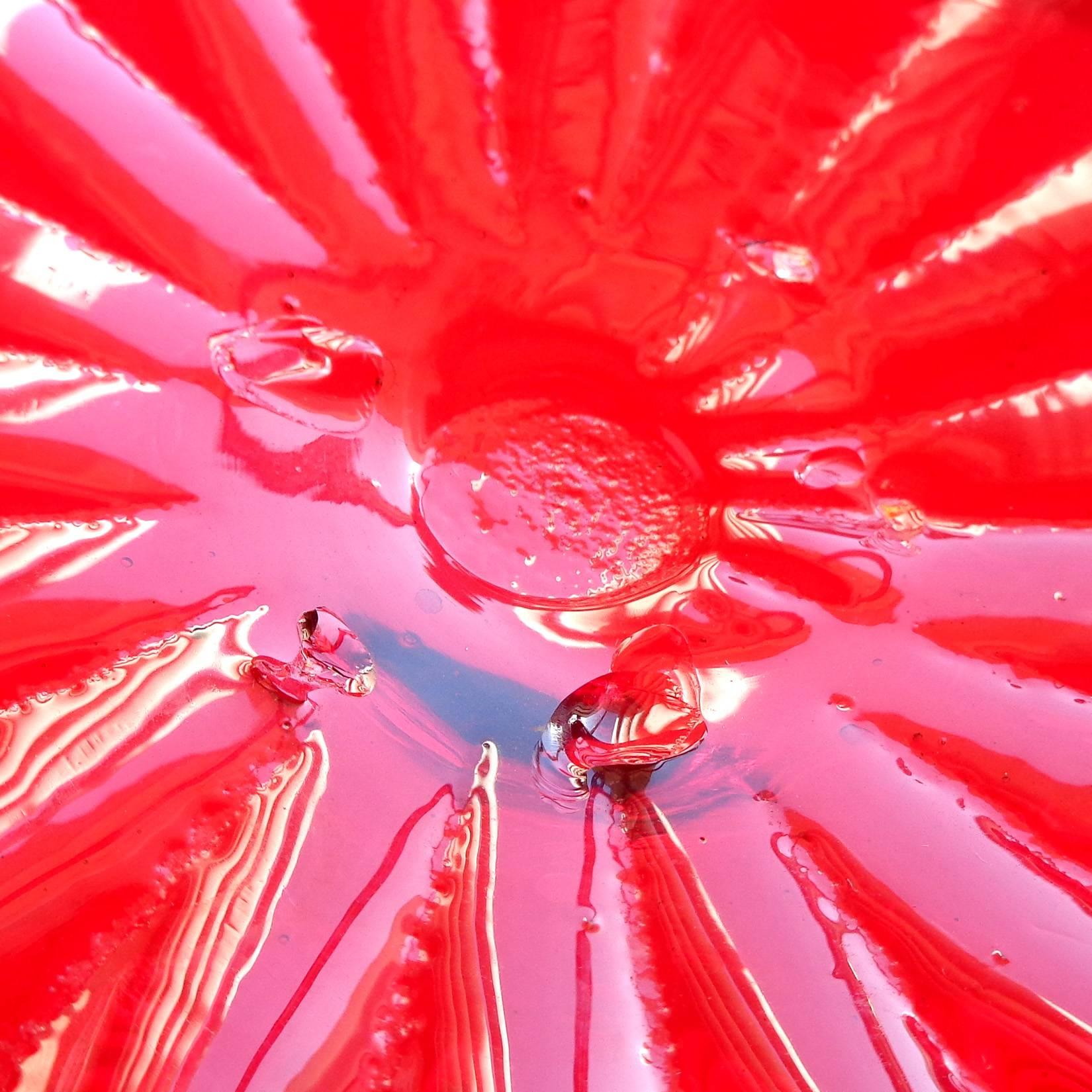 Art Deco Venini Murano Ruby Red Soffiati Italian Art Glass Centerpiece Fruit Bowl