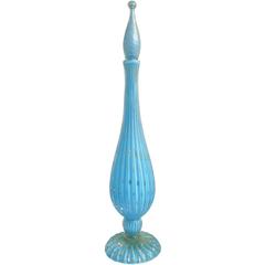 Alfredo Barbini Murano Blue Gold Flecks Italian Art Glass 1950s Decanter 2