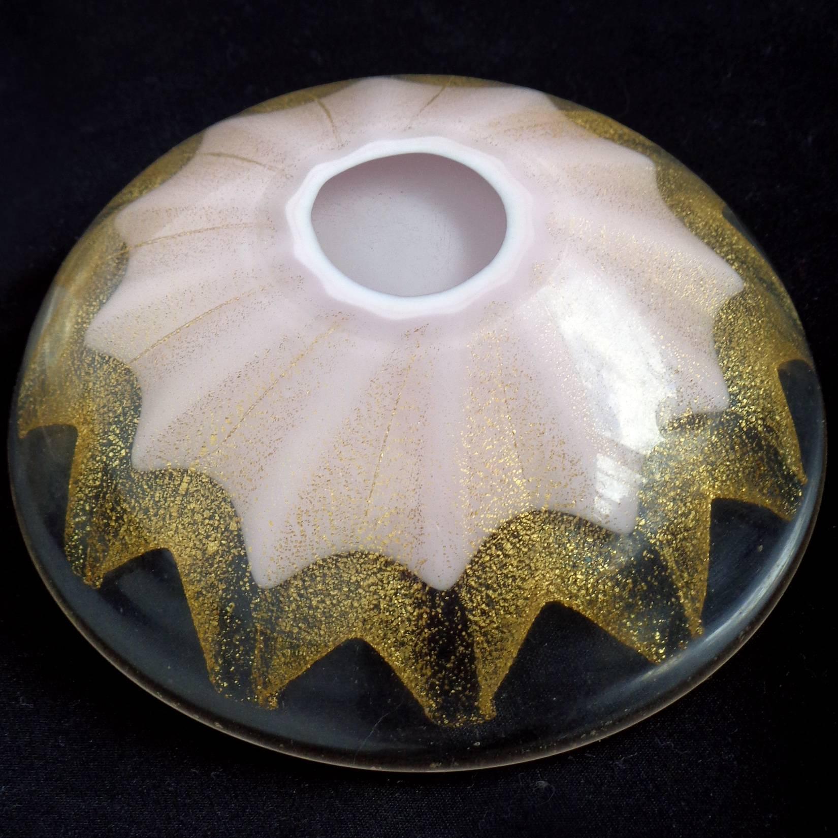Salviati Murano Pink Gold Flecks Star Design Italian Art Glass Bowls Dishes In Excellent Condition In Kissimmee, FL