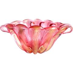 Vintage Barovier Toso Murano Cranberry Pink and Gold Flecks Italian Art Glass Bowl