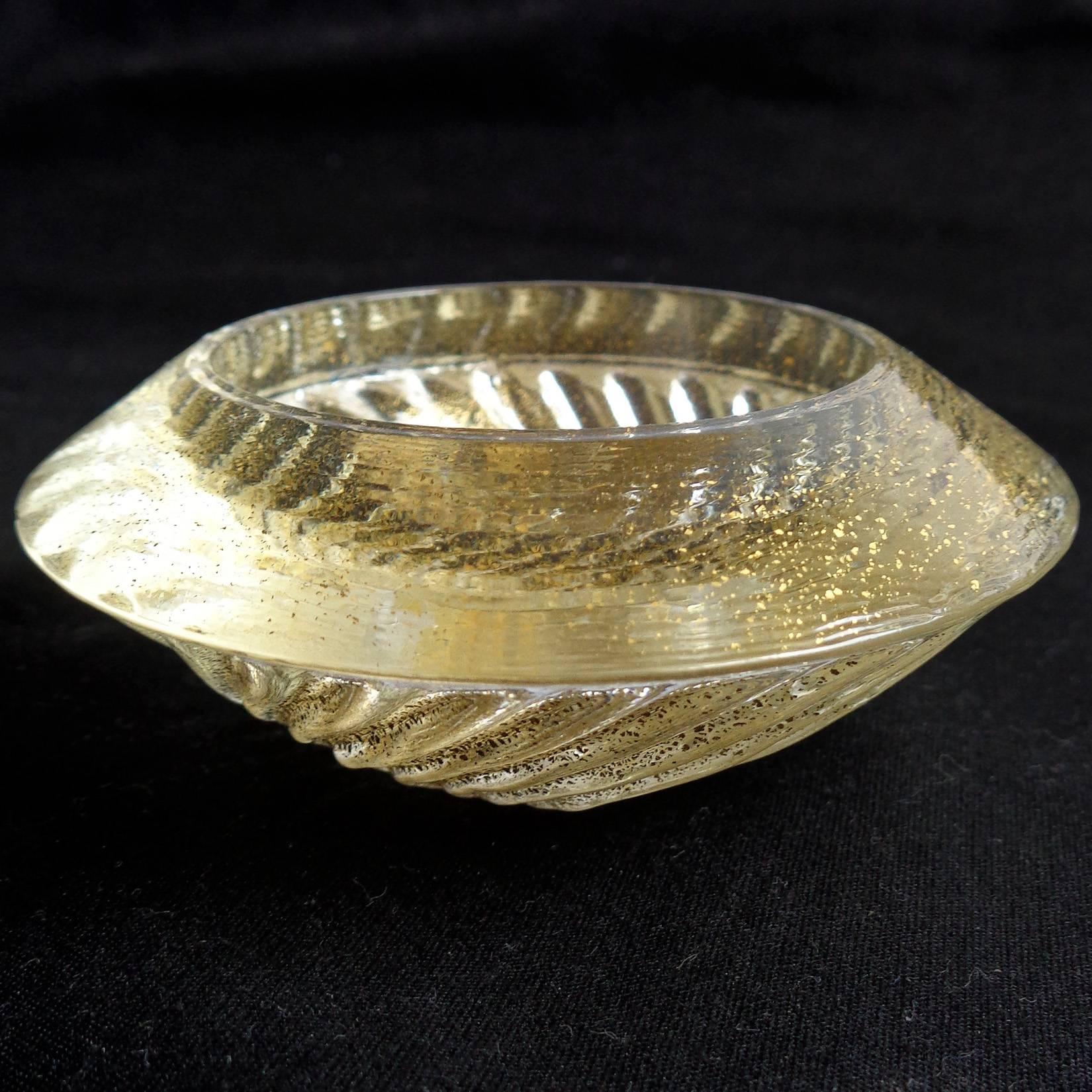 Hollywood Regency Murano Set of 14 Gold Flecks Italian Art Glass Condiment Salt Dishes