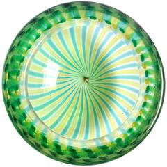 Fratelli Toso Murano Yellow Green Ribbons Italian Art Glass Decorative Bowl